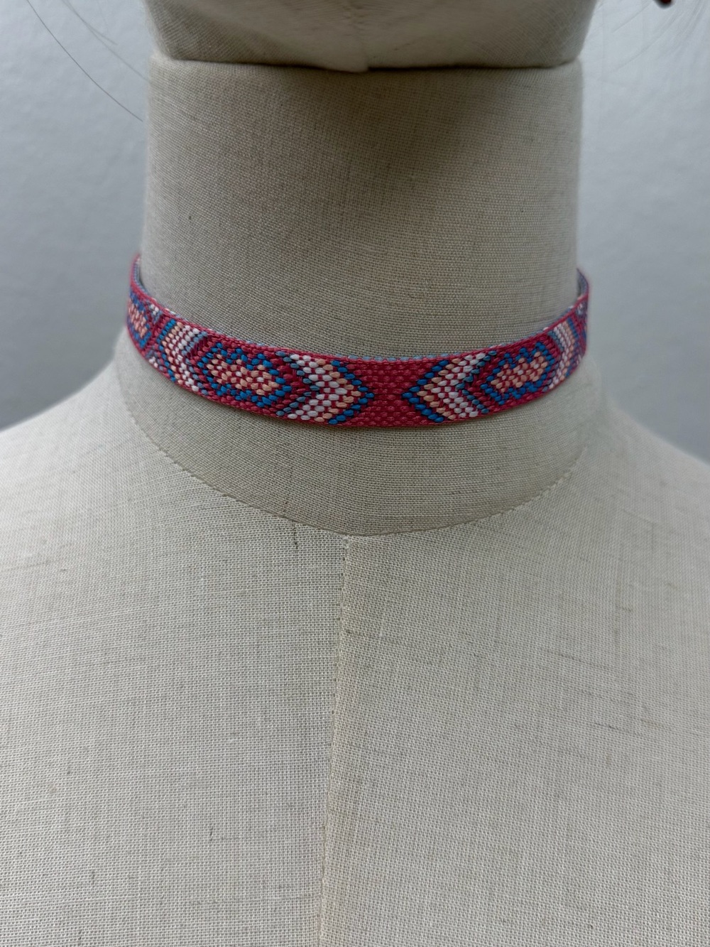 Pink Woven Choker Necklace Boho Geometric Adjustable
